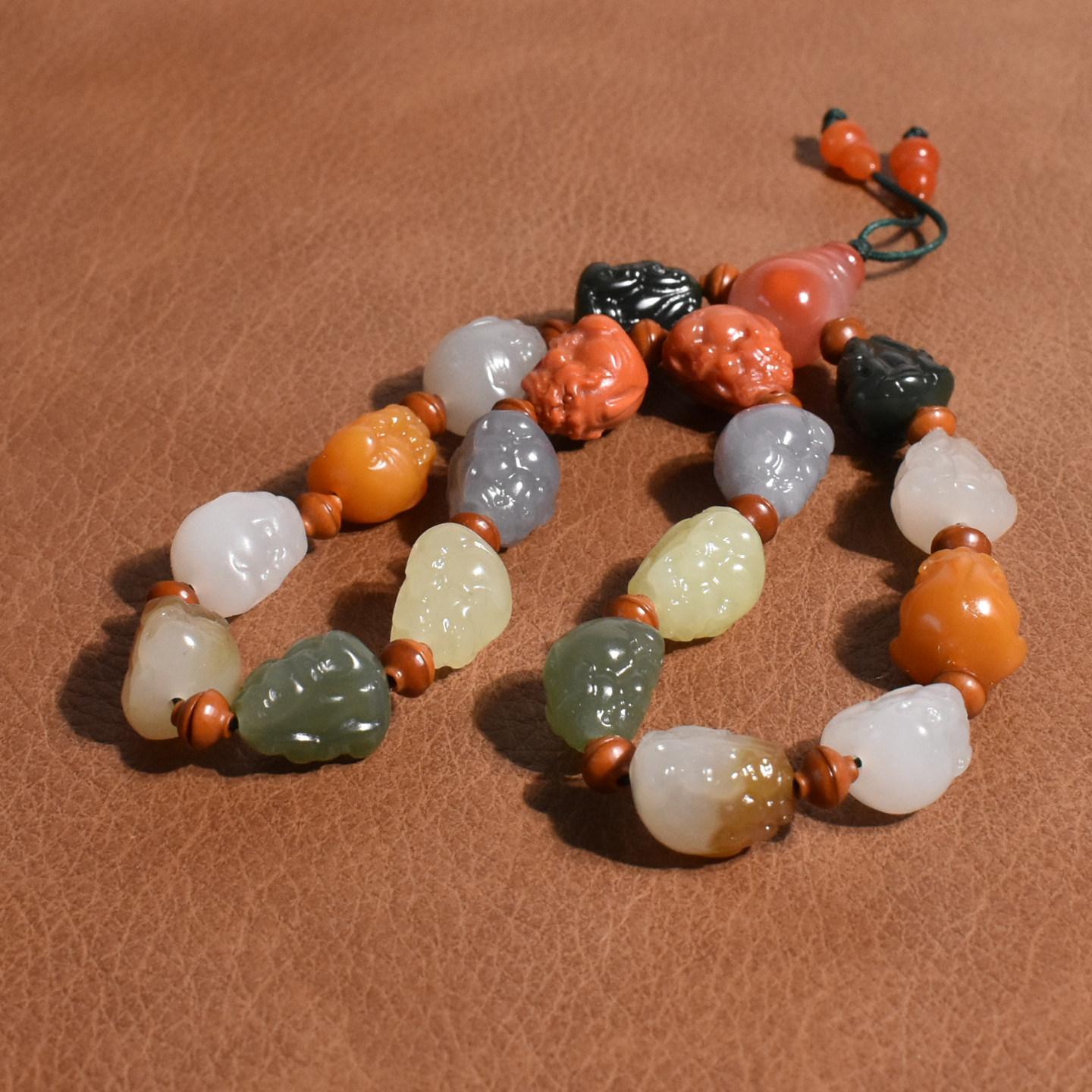 玉禧珠宝和田玉烟紫黄口糖白多宝苏工精雕金蝉手串手持男女送礼Q