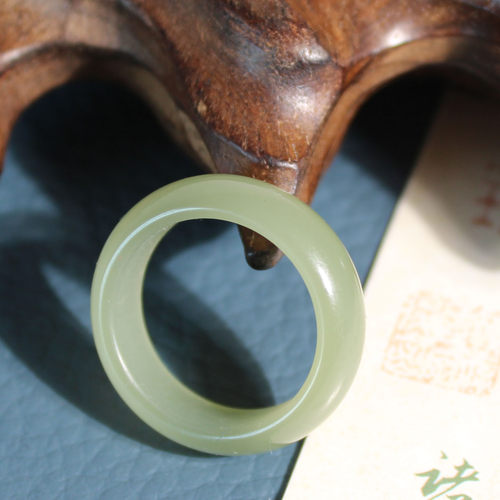玉禧珠宝和田玉精品级特惠新疆且末山料黄玉青黄口18mm戒指戒圈A9
