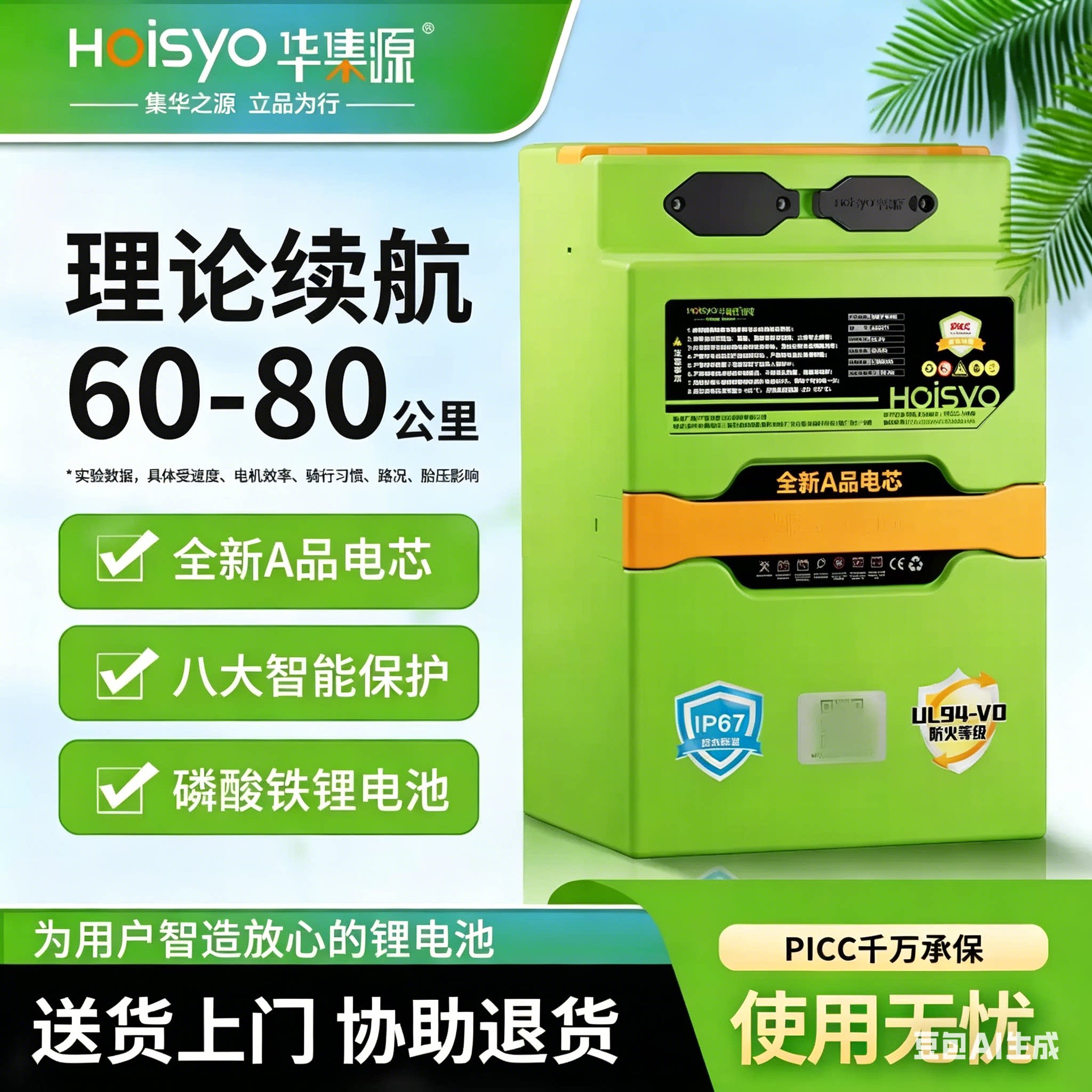 华集源60V-72V磷酸铁锂电摩电池图片