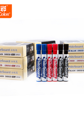 真彩白板笔 真彩0895B白板笔 黑色 蓝色 红色 水性白板笔圆头12支