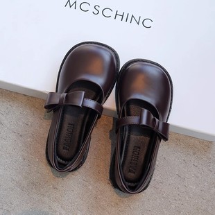 小皮鞋 黑色鞋 2025春季 女宝宝软底豆豆鞋 子 儿童单鞋 真皮女童公主鞋