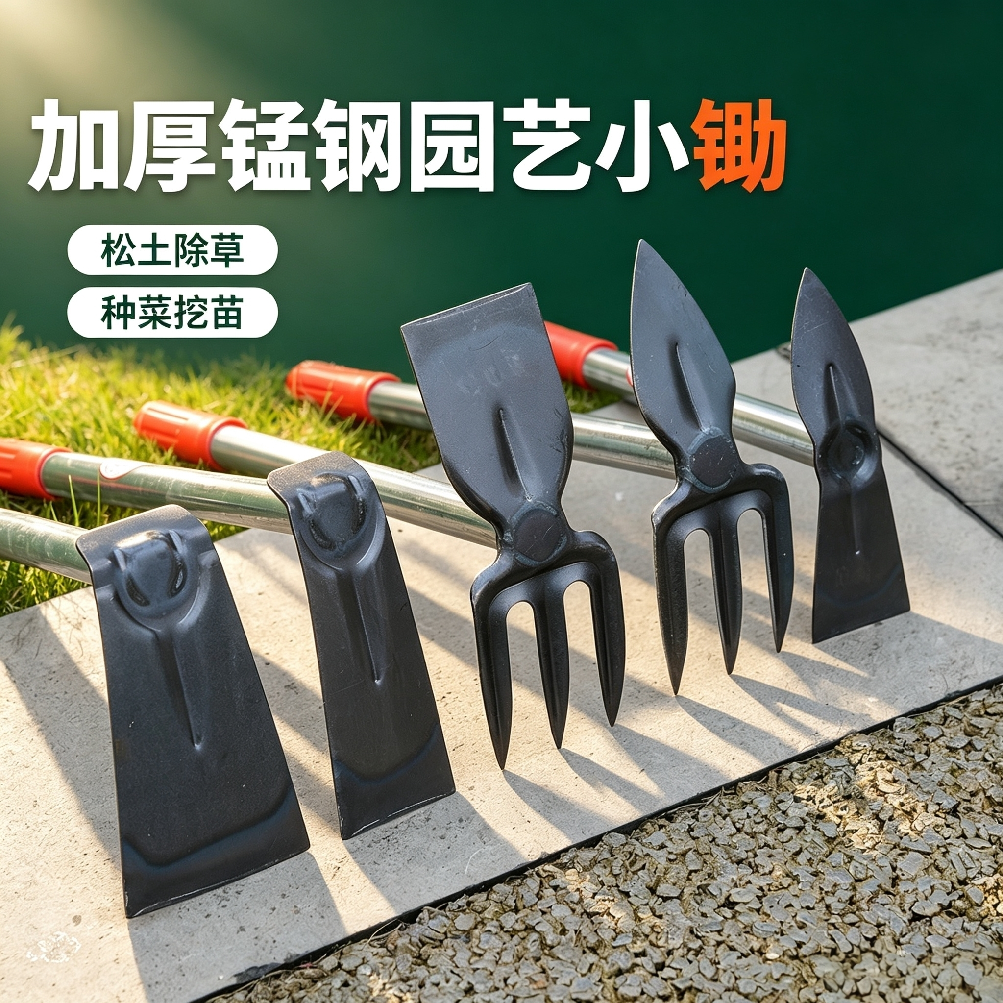 锰钢园艺小锄头 家用种菜松土锄 挖笋种花除草两用耙锄图片