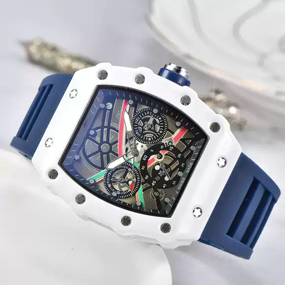 Personalized Youthful Fashion Imitation Ceramic White X Barrel-Shaped Foreign Trade Men's Watch with Quartz Movement and Calendar