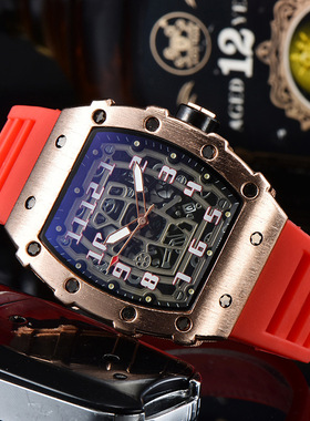 RM德新款时尚镂空商务男士全自动手表高档帅气酒桶形个性手表男