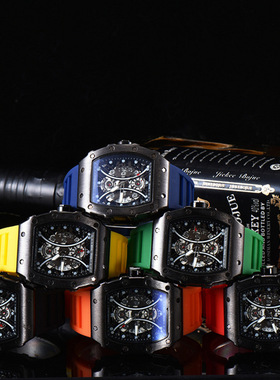 新款欧美热卖镂空花硅胶带石英男士手表RM系列走时精准石英手表