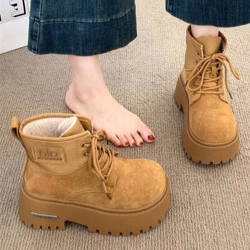 厚底雪地靴女款2025新款冬季增高马丁靴加绒加厚保暖皮毛一体棉鞋