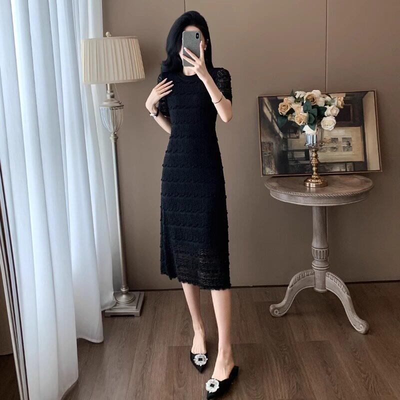 欧洲站绣花镂空黑色洋装女2025夏季新款成熟轻奢优雅显瘦收腰裙