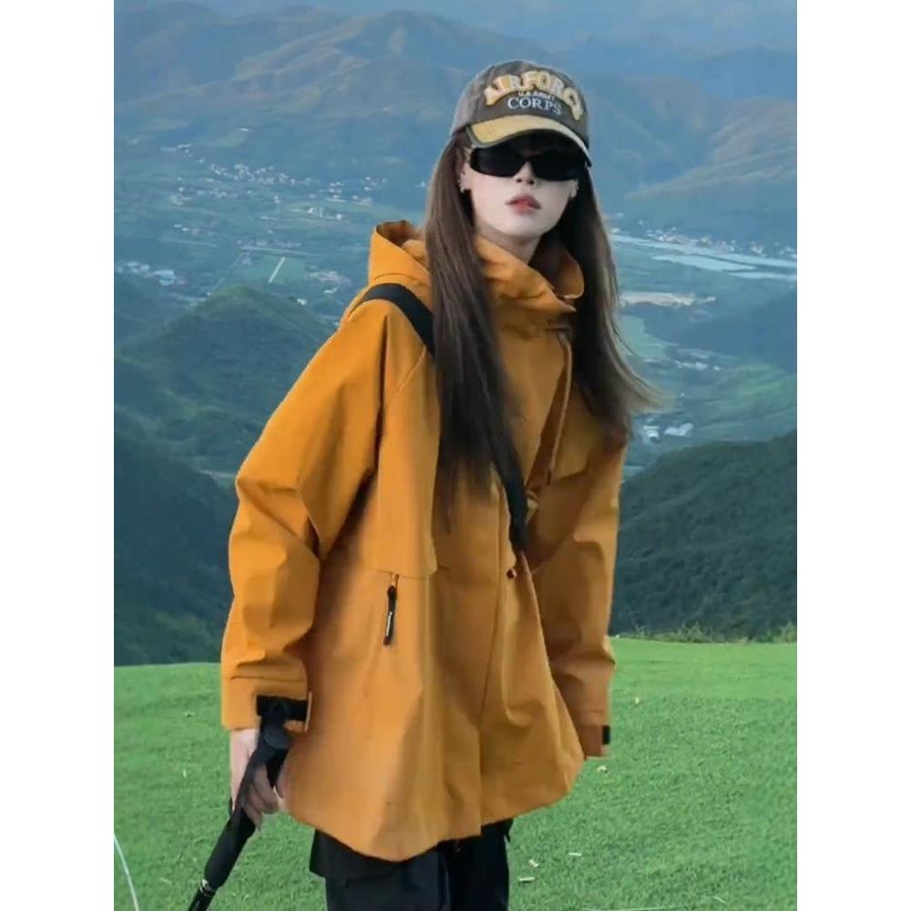潮牌连帽冲锋衣外套女2025秋新款休闲运动户外登山服工装夹克上衣