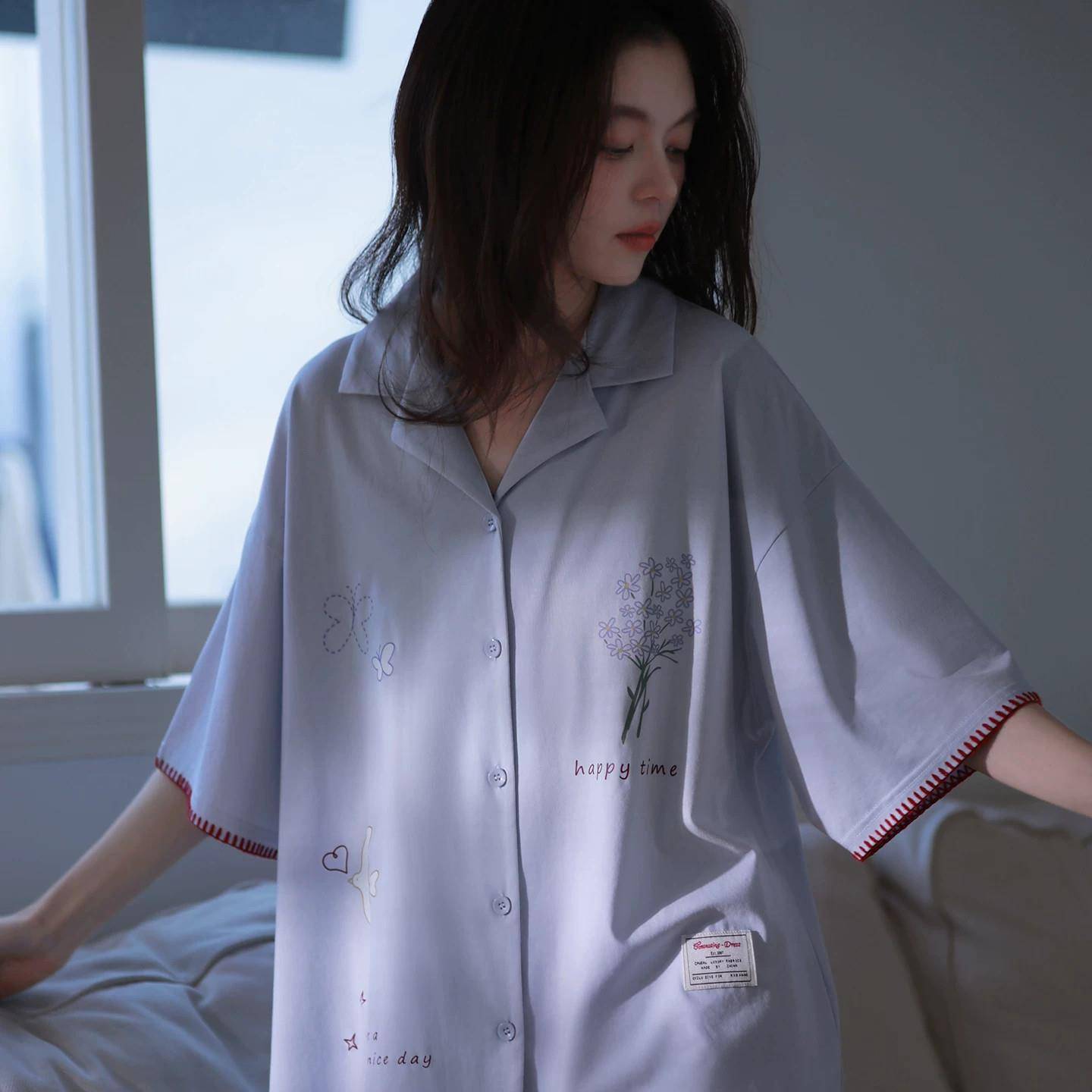 日本睡衣凉感天丝棉女夏季新款可爱撞色卡通套装小个子家居服薄款