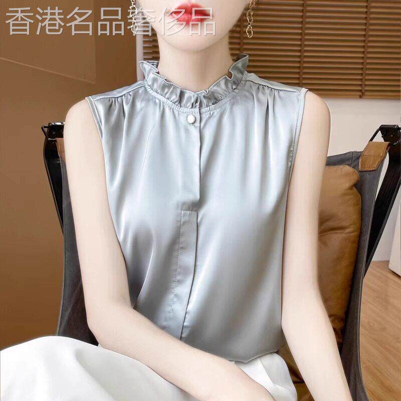 花边领无袖背心T恤女夏新款时尚休闲洋气减龄内搭外穿打底衫上衣