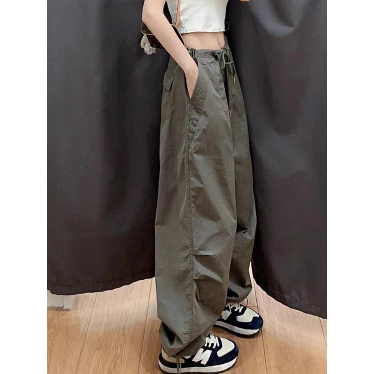 美国高街军绿色工作服女式2025夏季新覆古高腰宽松修身直腿阔腿裤