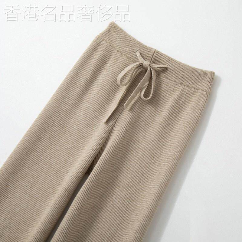 驼色针织阔腿裤女秋冬季糯米裤高腰垂感显瘦宽松直筒休闲裤拖地裤