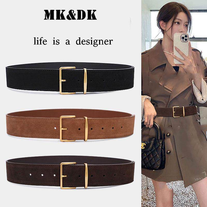 绒面皮带女款真皮时尚个性2025新款免打孔宽腰带配饰西装裙子衬衫