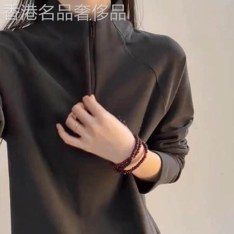 半拉链双面德绒卫衣女秋冬新款欧货宽松长袖深灰色保暖打底上衣潮