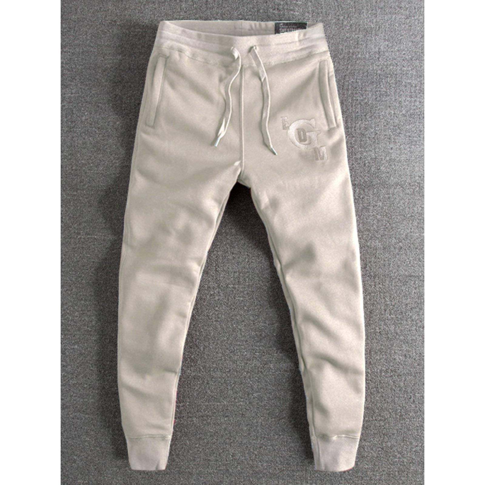 代购香港潮男秋冬刺绣运动束脚裤加绒加厚修身小脚卫裤男休闲长裤