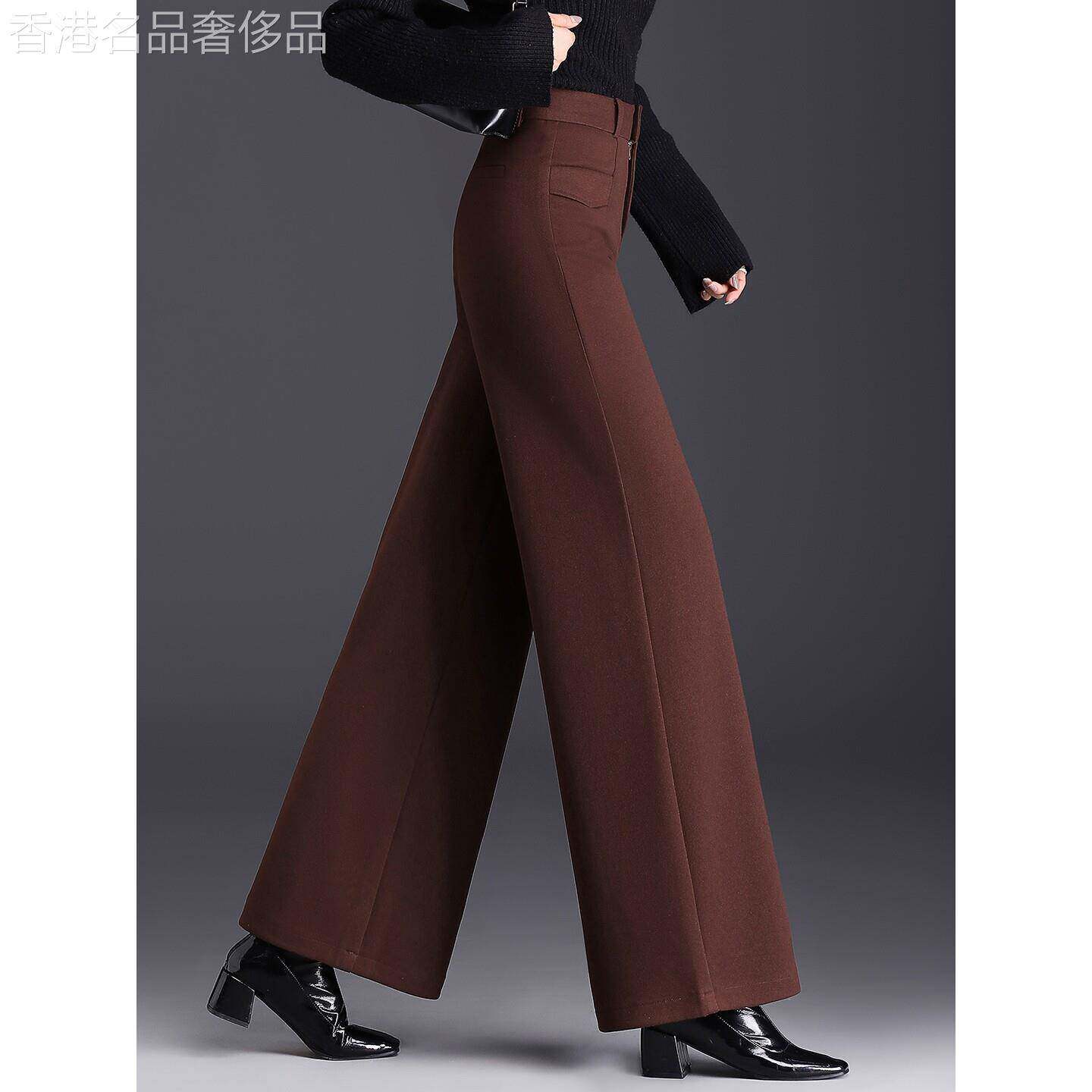 毛呢阔腿裤女2025秋冬季新款高腰宽松大码加厚直筒裤休闲西装长裤