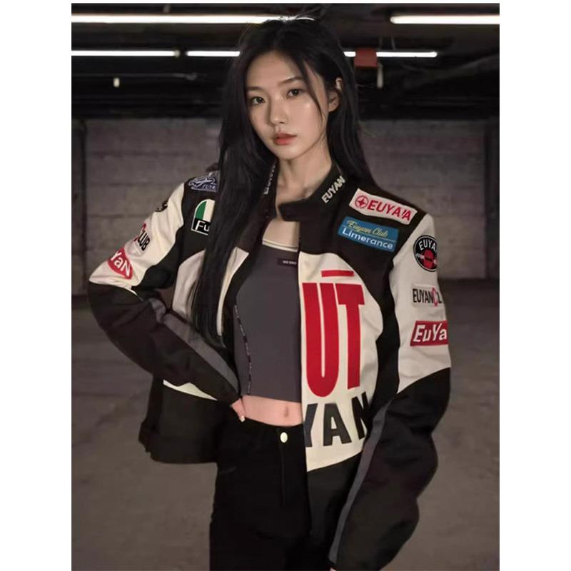 骑士夹克长袖外套女春秋欧货越野覆古设计感摩托赛车机车骑行服