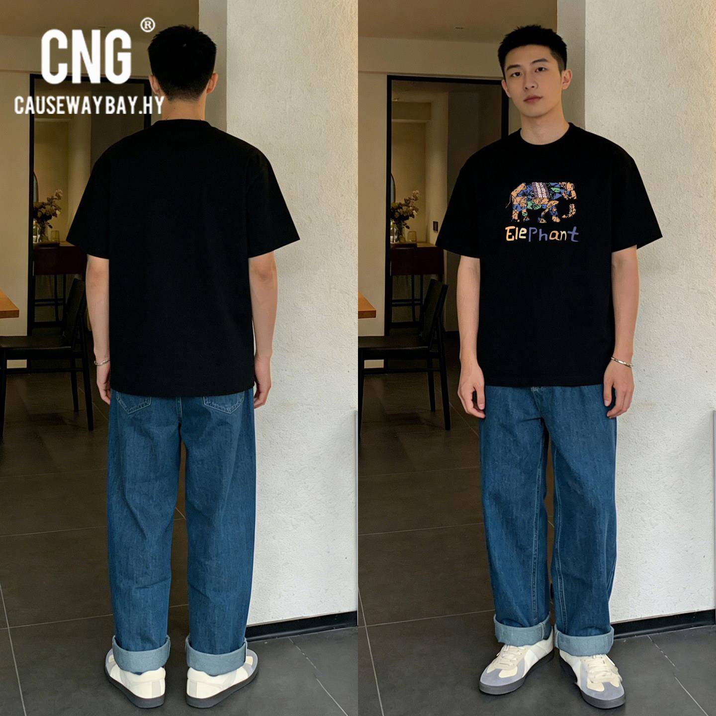 香港潮牌大象圆领短袖男夏季新款复古重磅纯棉休闲舒适半袖T恤衫