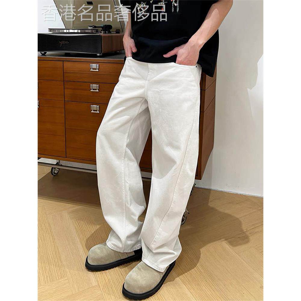 高端白色牛仔弯刀裤男士2025年新款秋季薄款宽松直筒休闲裤子男款