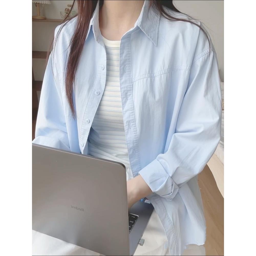 潮牌通勤穿搭纯棉衬衫2025春秋新款女薄款长袖衬衣外套防晒上衣