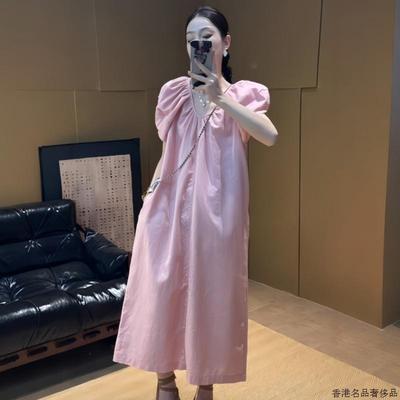 欧洲站气质泡泡袖连衣裙女2025年夏季新款大码高级感显瘦减龄长裙