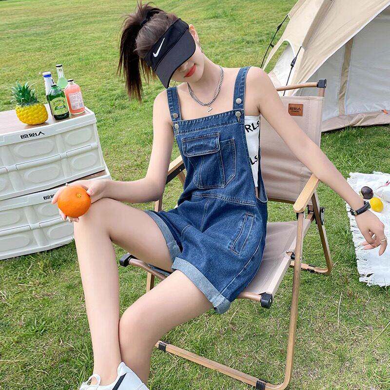 韩国牛仔背带短裤女夏季薄款2026新款高级感小个子宽松阔腿连体裤