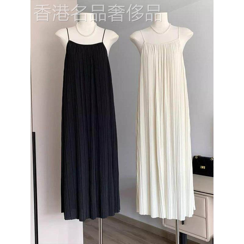 杏u领单吊带裙女士夏季欧洲站小众纹理过膝休闲修身连衣裙沙滩裙