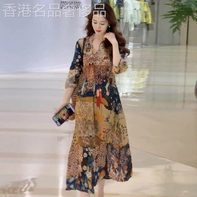 高端度假风休闲时尚连衣裙女夏季新款气质印花高级感显瘦碎花裙子