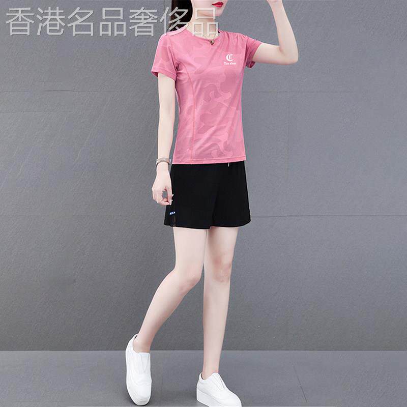 冰丝运动套装女夏季薄款2026年新款大尺码休闲服时尚短袖短裤两件