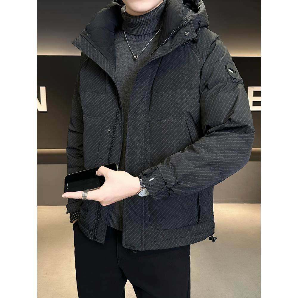 潮牌高级感加厚保暖羽绒服男冬季新款痞帅高端轻薄连帽防寒服外套
