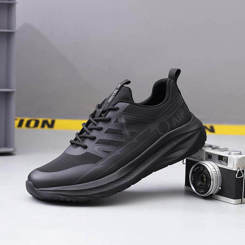 2025新款冬季加绒软底跑步运动鞋男款轻便户外潮流百搭黑色休闲鞋