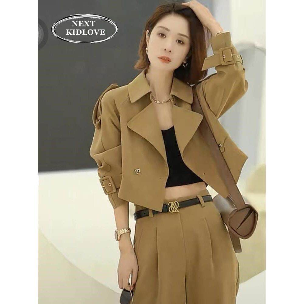 香港春秋新款高端气质工装短款风衣西装裤套装女时尚御姐风两件套