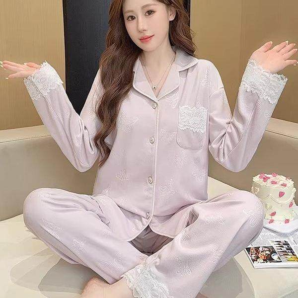 2025款睡衣女秋冬季长袖双面德绒加厚磨毛保暖蝴蝶家居服紫色套装