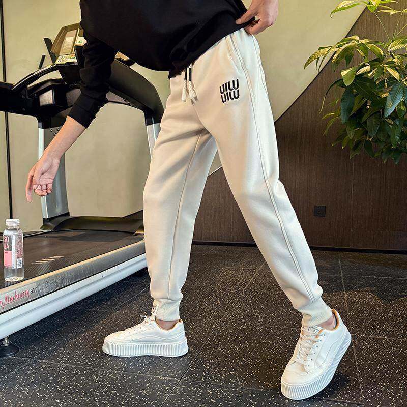 潮牌痞帅白色小脚卫裤秋冬加绒厚保暖男裤潮流百搭运动束脚休闲裤
