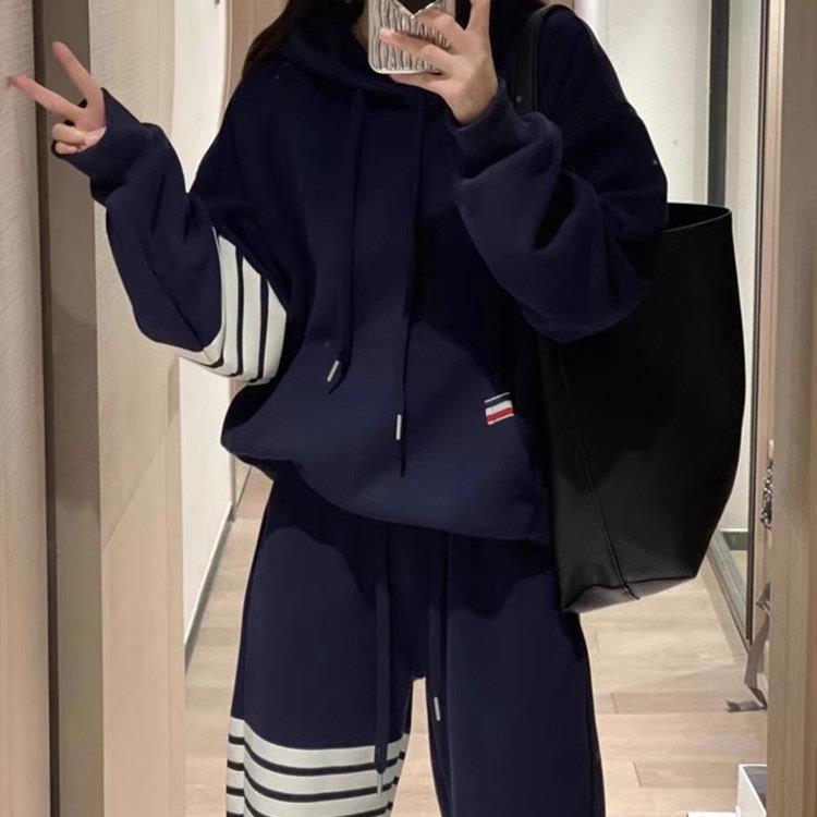 欧货秋装外套女套装TB小狗纯棉四条杠连帽开衫卫衣阔腿裤两件套潮