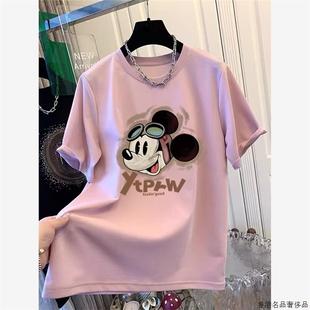 上衣夏季 韩国2025纯棉短袖 半袖 t恤女中长款 潮 遮屁股宽松休闲大码
