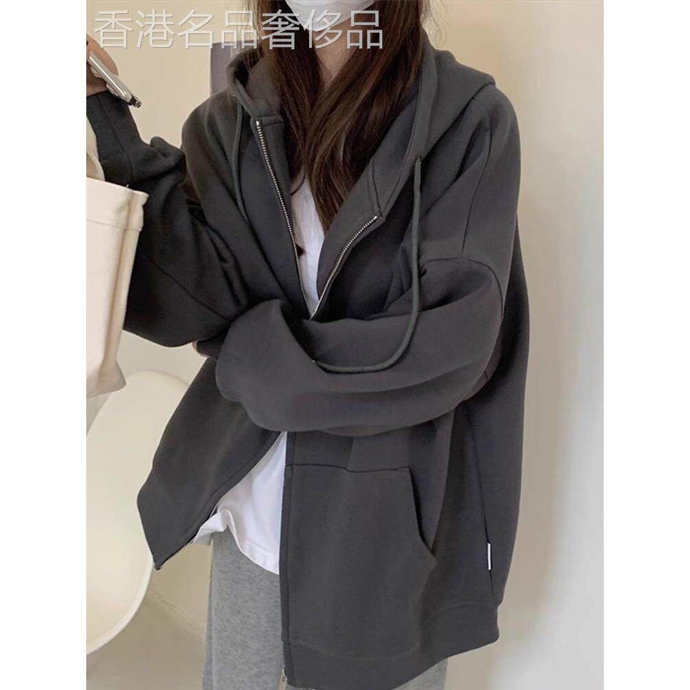 日系春秋2025年新款灰色卫衣女宽松百搭运动爆款加绒加厚连帽外套