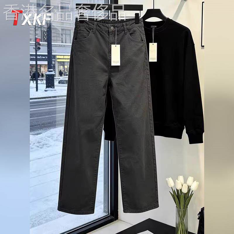 深灰色美式牛仔裤男士2026新款春季男裤水洗直筒休闲工装裤子男款