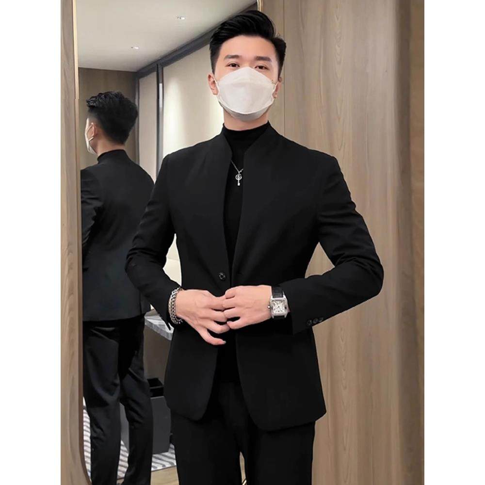 新中式立领小西装外套男士春秋冬季2025新款韩版修身商务西服男款