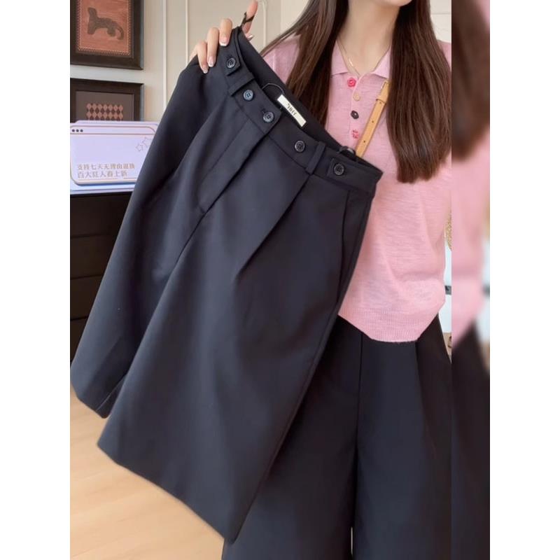 黑色西装短裤女夏季新款宽松大码胖mm遮胯显瘦中裤休闲阔腿五分裤
