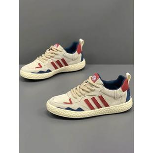 三条杠板鞋男鞋2025春秋新款翻毛真皮休闲鞋男士百搭软底开车鞋潮