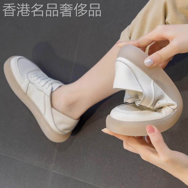 牛筋底小白鞋女平底新款真皮护士单鞋久站不累鞋子软底大尺码孕妇