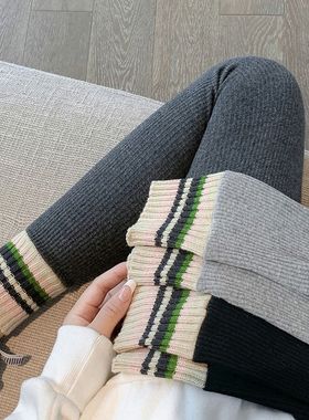 时尚新款灰色螺纹打底裤女春秋外穿薄款高腰内穿秋裤秋冬加绒保暖