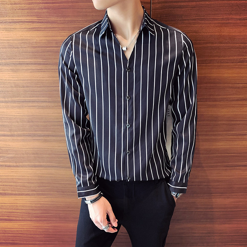 2026春夏店主风V领竖条纹经典休闲男士长袖衬衫C016C/P55控75，男装衬衫，电商A243