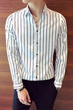 2026春夏店主风V领竖条纹经典休闲男士长袖衬衫C016C/P55控75，男装衬衫，电商A243