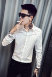 2026春夏小伙定位图腾刺绣男士韩版潮流长袖衬衣C092/P60控78，男装衬衫，电商A243