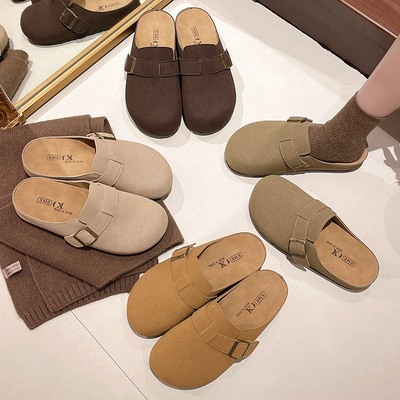 大码女鞋41到43勃肯鞋宽胖脚大脚骨外穿包头半拖鞋森系厚底博肯鞋