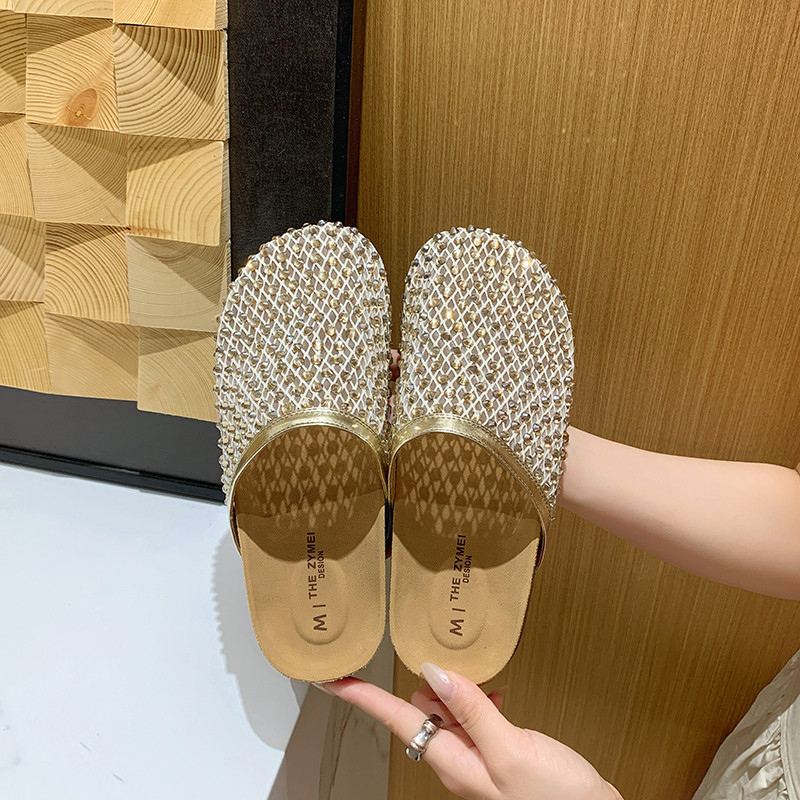 大码拖鞋女41到43渔网水钻一脚蹬图片