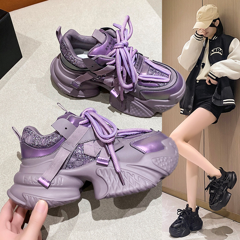 大码运动鞋女41-43脚宽脚肥厚底老爹鞋2025新款女款紫色休闲单鞋,女鞋,老爹鞋,淘宝优惠券,粉丝福利购,淘宝优惠卷