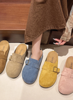 勃肯鞋半拖鞋厚底大码女鞋41-43宽胖脚包头拖懒人一脚蹬复古拖鞋
